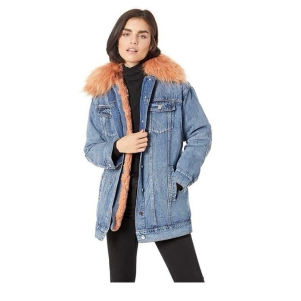 AVEC LES FILLES Women’s M Denim Trucker Jacket w/removable pink faux fur - Picture 2 of 11